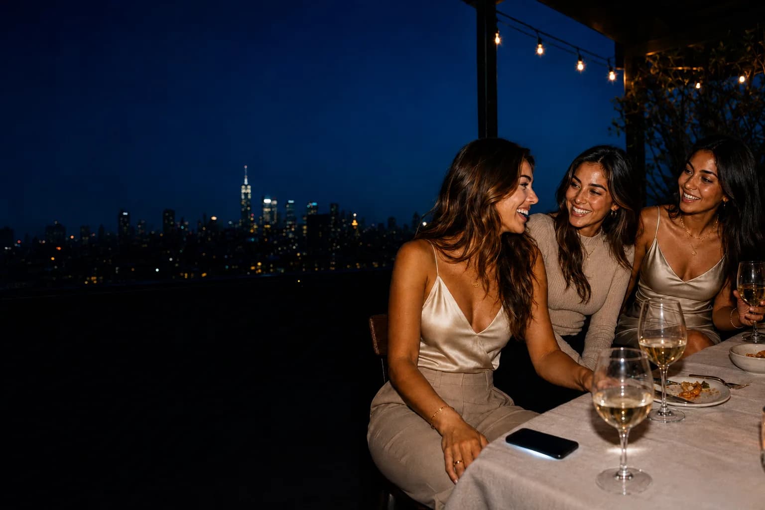 Founders at dinner, phone face-down — DMs run themselves