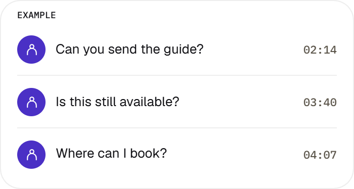 Three example comments arriving at 02:14, 03:40 and 04:07.