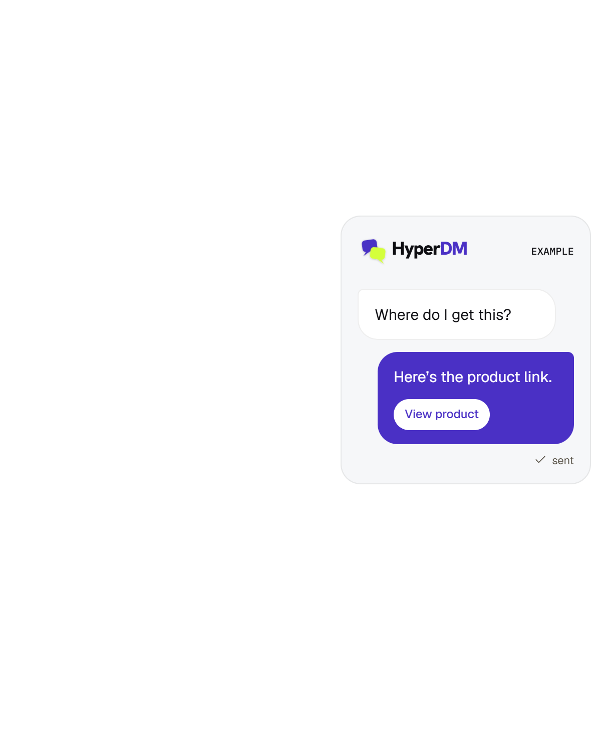 Example HyperDM DM: Where do I get this? Here’s the product link, with a View product control.